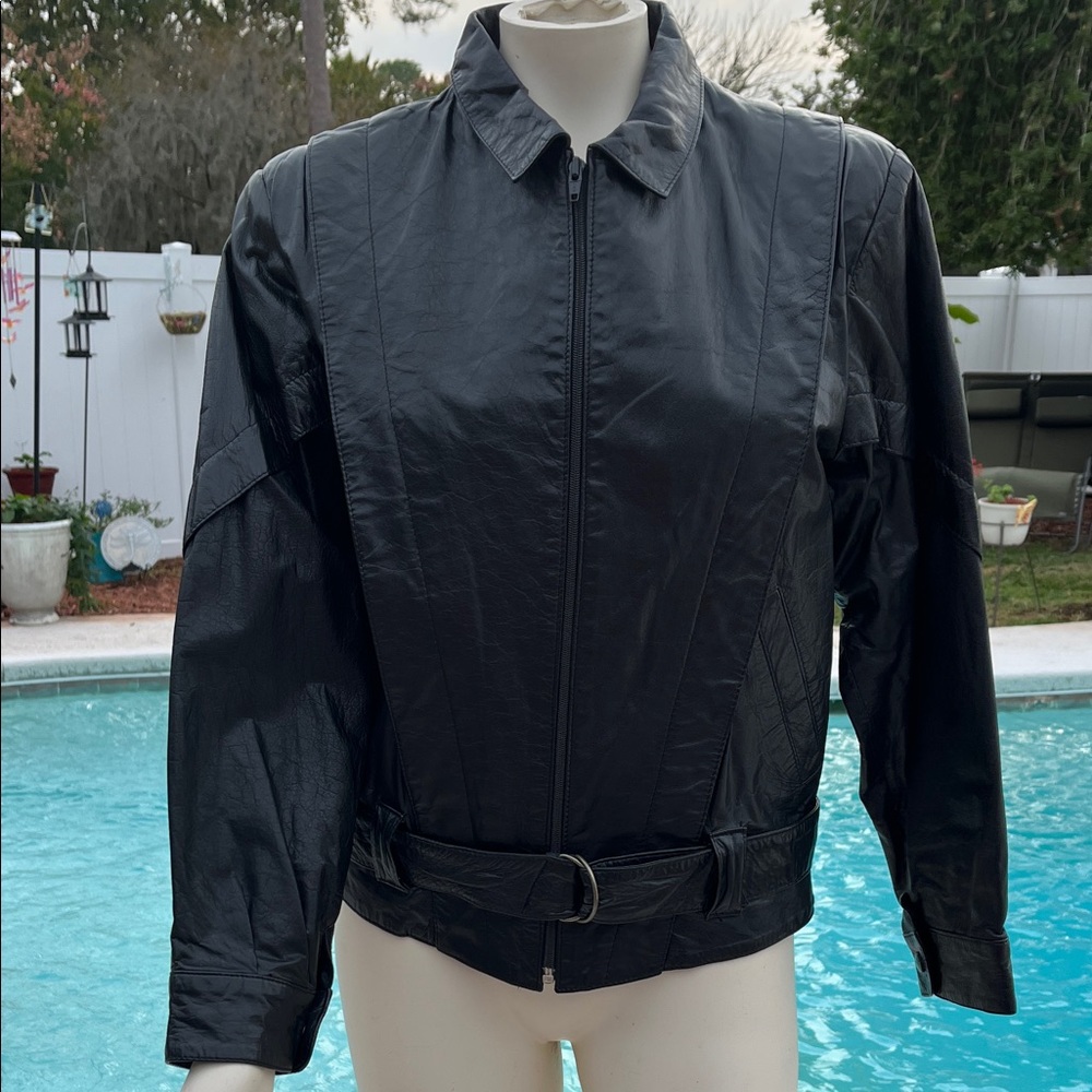 Uru Cueros Jacket Women’s Vintage 80s Black Argentina Leather Bomber Coat SZ: 48